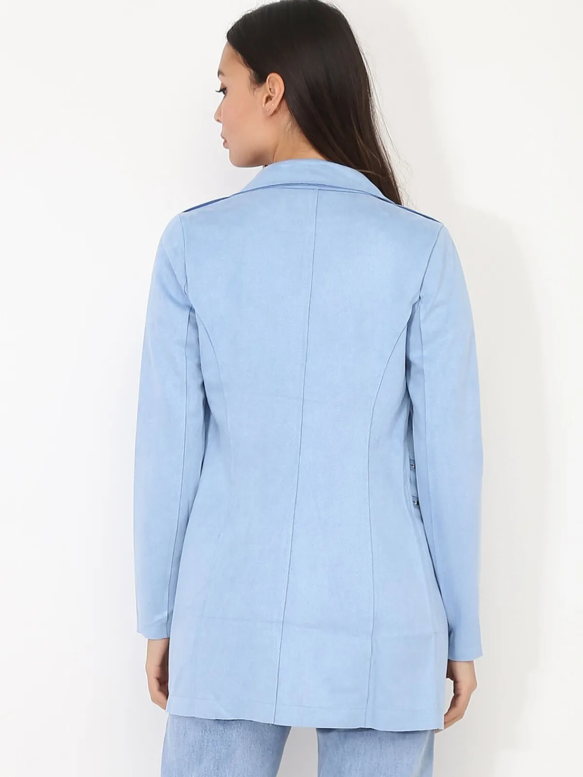Sale La Modeuse Veste longue en suédine à zips BleuClair