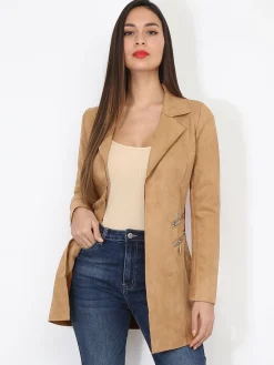 Best La Modeuse Veste longue en suédine à zips Camel