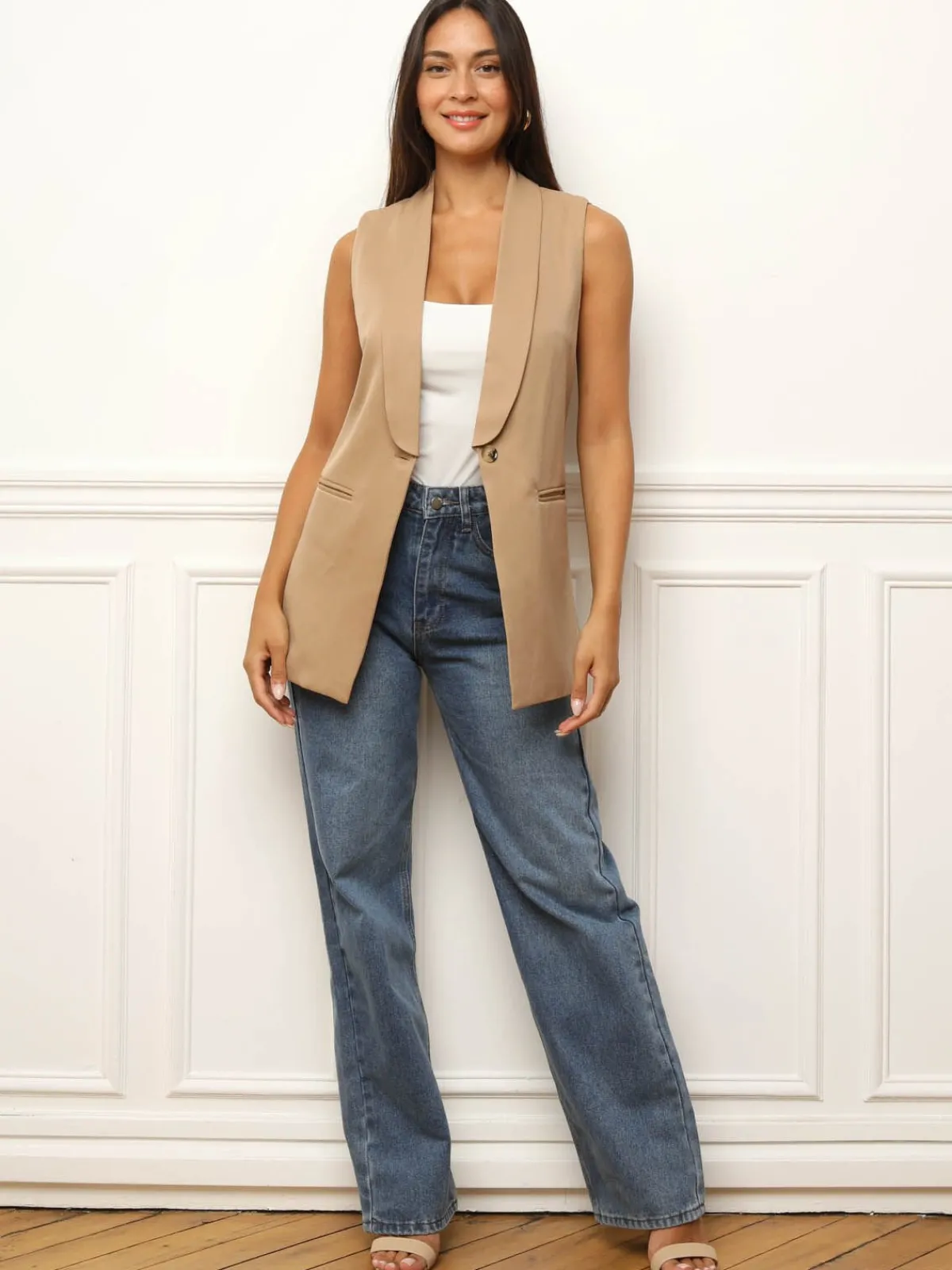 Outlet La Modeuse Veste sans manches Camel