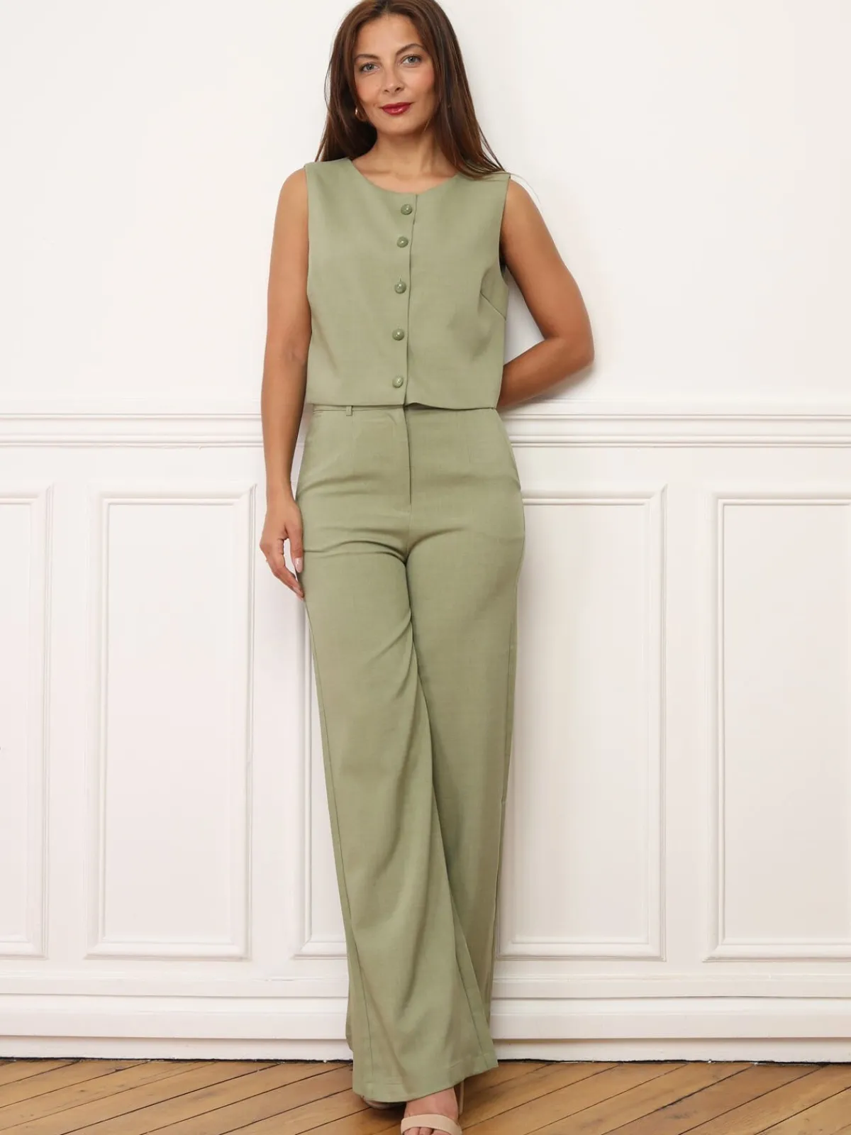 New La Modeuse Veston court à boutons marbrés VertOlive