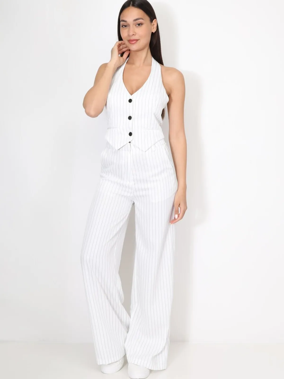 Hot La Modeuse Veston dos nu à rayures Blanc